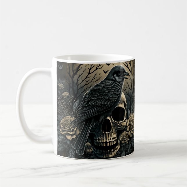 Goth Skull Art with Raven Design Kaffeetasse (Links)