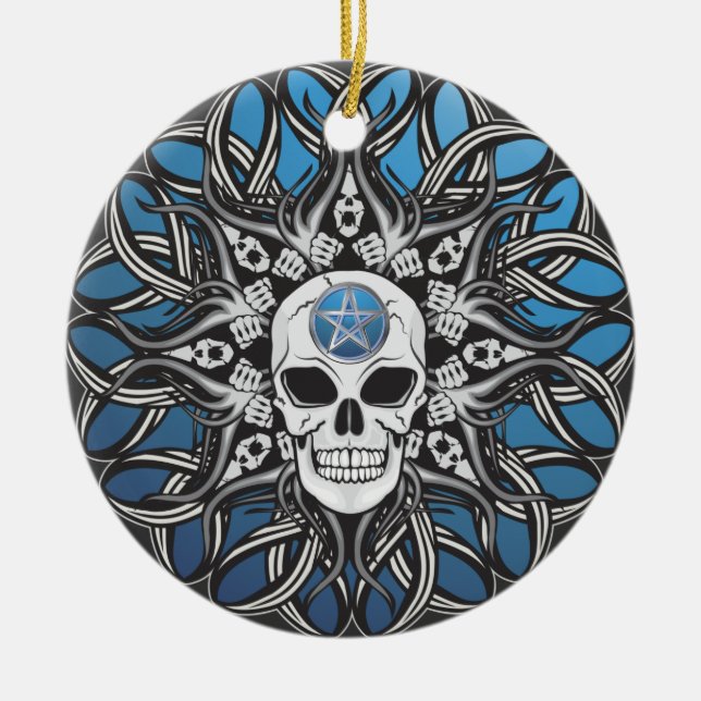Goth Skull - Blau Keramikornament (Vorne)