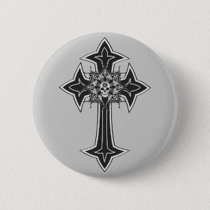 Goth Skull Cross Button