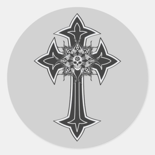 Goth Skull Cross Runder Aufkleber (Vorderseite)