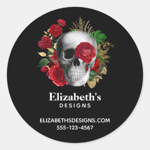 Goth Skull mit Red Blume Business Runder Aufkleber