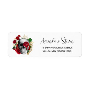 Goth Skull mit Red Blume & Gold Blätter