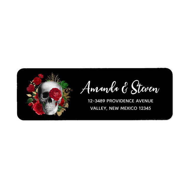 Goth Skull mit Red Blume & Gold Blätter (Vorne)