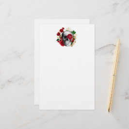 Goth Skull mit Red Blume & Gold Blätter Briefpapier