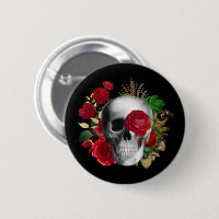 Goth Skull mit Red Blume & Gold Blätter