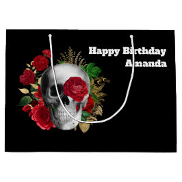 Goth Skull mit Red Blume & Gold Blätter Geburtstag Große Geschenktüte