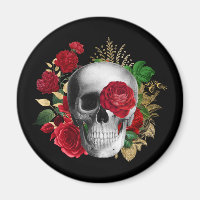 Goth Skull mit Red Blume & Gold Blätter