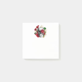 Goth Skull mit Red Blume & Gold Blätter Post-it Klebezettel