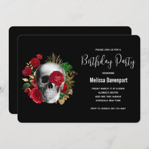 Goth Skull mit Rote Rosen Geburtstag Einladung