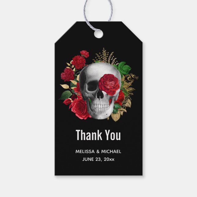 Goth Skull mit Roten Blume Vielen Dank Geschenkanhänger (Vorderseite)
