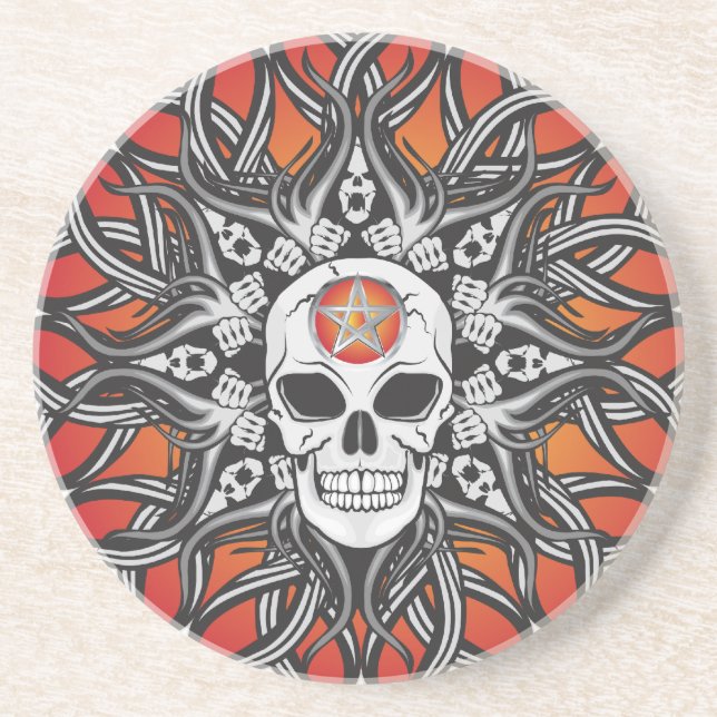 Goth Skull - Orange Sandstein Untersetzer (Vorne)