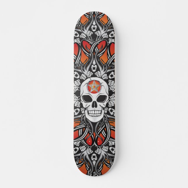 Goth Skull - Orange Skate Skateboard (Vorne)