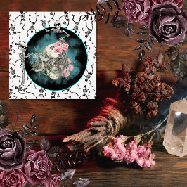Goth Skull Pink Roses Halloween Quadratischer Aufkleber
