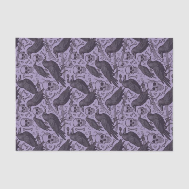 Goth Skull & Raven in Lila, Midnight Macabre Seidenpapier (Vorderseite)