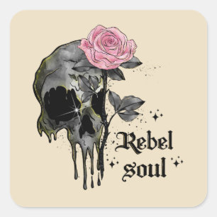 Goth Skull   Rebel-Soul Quadratischer Aufkleber
