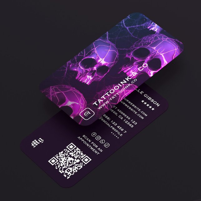 Goth Skull Tattoo Artist Logo Tattooist Modern Visitenkarte (Goth Skull Tattoo Artist Logo Tattooist Modern Business Card
)