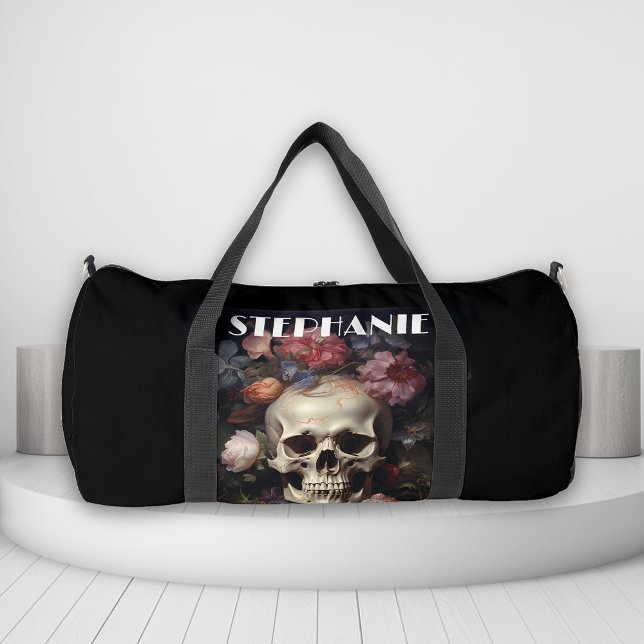 Goth Skull und Blume Individuelle Name Duffle Bag (Von Creator hochgeladen)