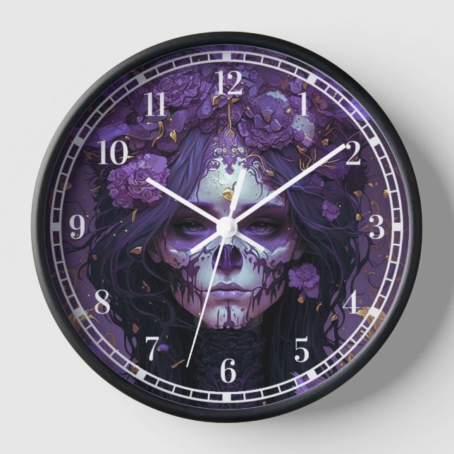 Goth Skull Woman Dark Fantasy Art Uhr (Vorderseite)
