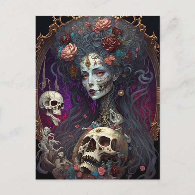 Goth Skull Zombie Woman Gothic Postkarte (Vorderseite)