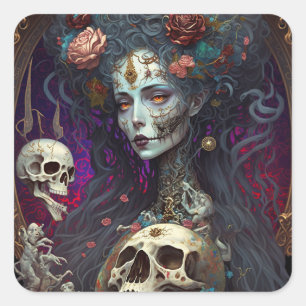 Goth Skull Zombie Woman Gothic Quadratischer Aufkleber