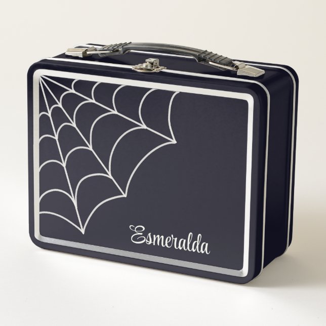 Goth Spiderweb Black and White Personalisiert Metall Brotdose (Vorderseite)
