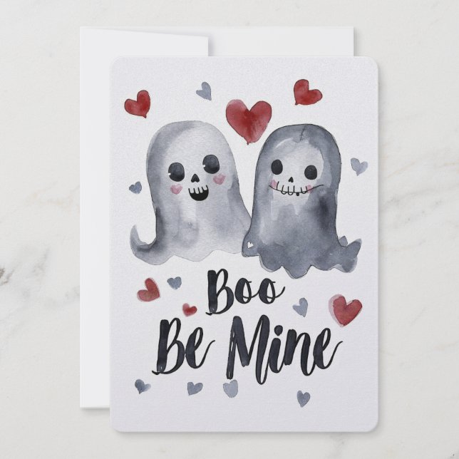 Goth Spooky Valentine Gespenster mit Herz Feiertagskarte (Vorderseite)