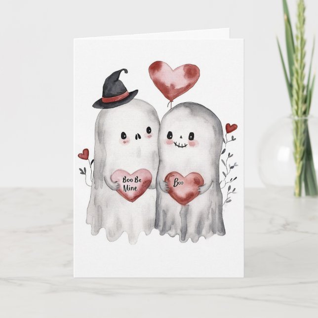 Goth Spooky Valentine Gespenster mit Herz Karte (Vorderseite)