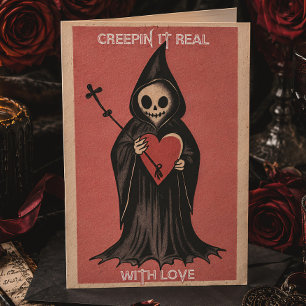 Goth Spooky Valentine Grim Sensenmann mit Herz Feiertagskarte