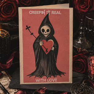 Goth Spooky Valentine Grim Sensenmann mit Herz Karte