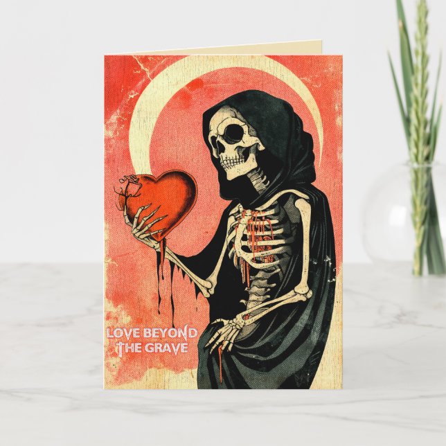 Goth Spooky Valentine Grim Sensenmann mit Herz Karte (Vorderseite)