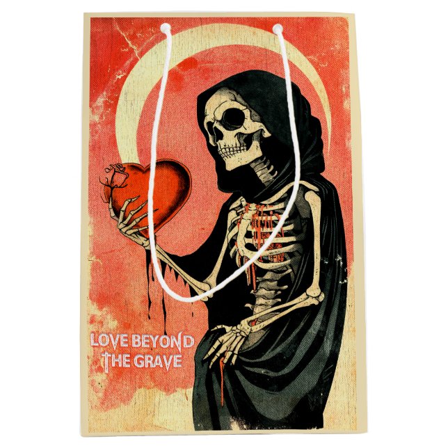 Goth Spooky Valentine Grim Sensenmann mit Herz Mittlere Geschenktüte (Vorderseite)