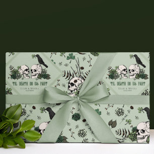 Goth St. Patricks Day Floral Skulls Irish Wedding Geschenkpapier