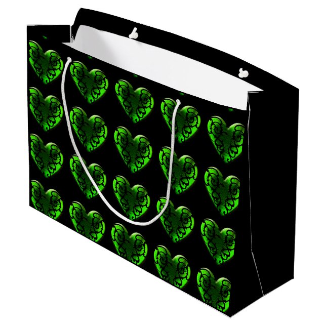 Goth St. Patrick's Day Green Heart Bag Große Geschenktüte (Rückseite Schrägansicht)