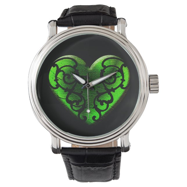 Goth St. Patrick's Day Green Heart Watch Armbanduhr (Vorderseite)
