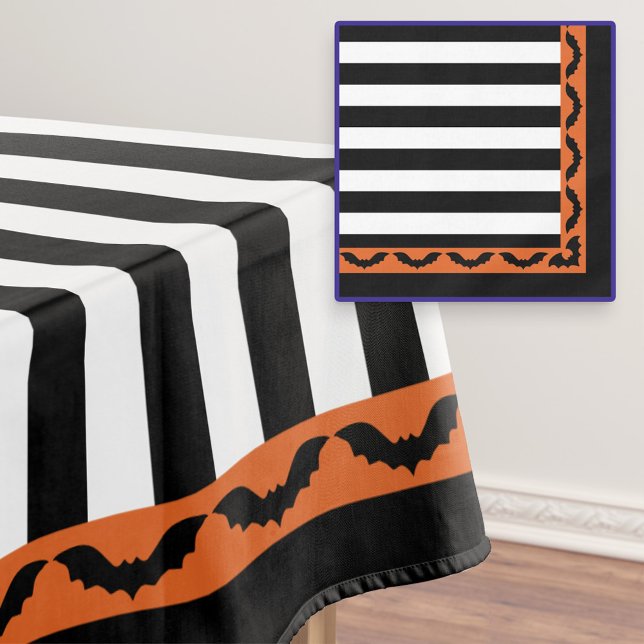 Goth Stripes Orange Bat Border Halloween Dekoratio Tischdecke (Von Creator hochgeladen)