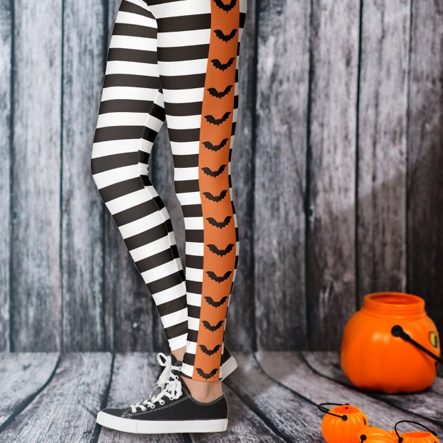 Goth Stripes Orange Bat gestreiftes Halloween Leggings (Von Creator hochgeladen)