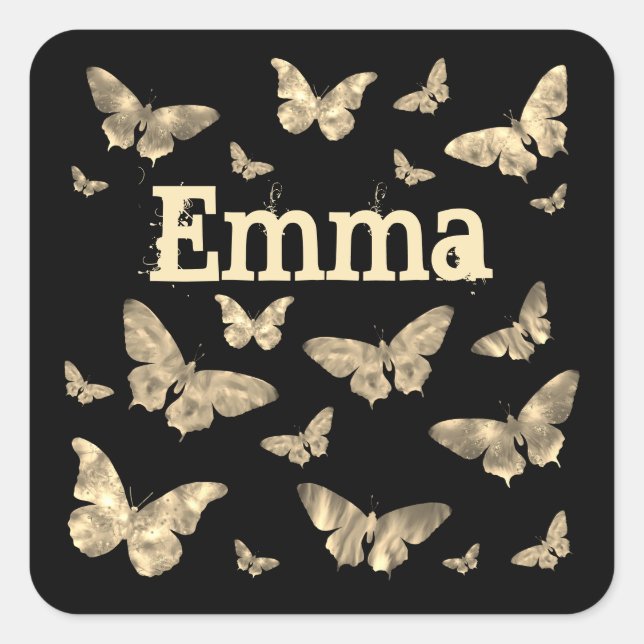 Goth Style Moonlit Butterfly Gotik Emma Name Quadratischer Aufkleber (Vorderseite)