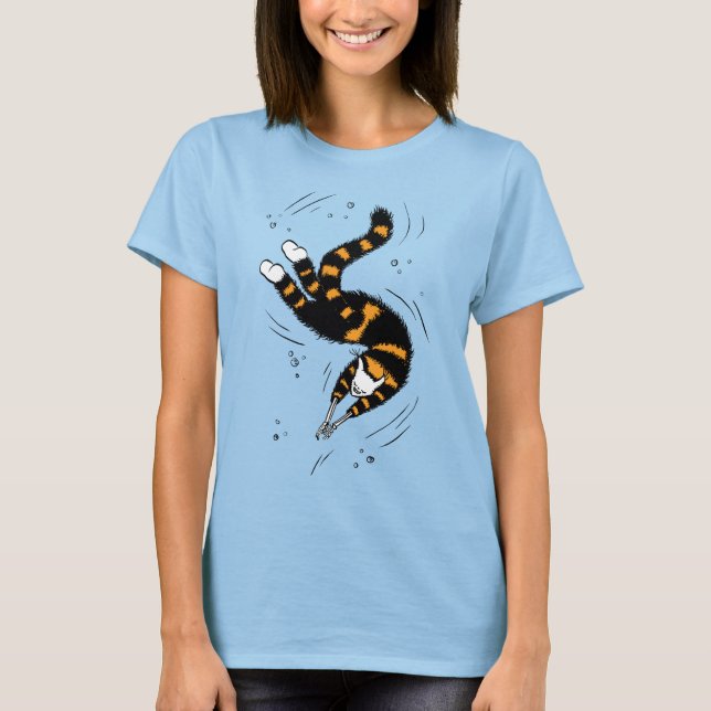 Goth Swimming Cat Skelett T-Shirt (Vorderseite)