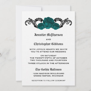 Goth Swirl Rose Wedding Invite, Aquamarin Einladung