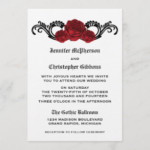 Goth Swirl Rose Wedding Invite, Red Einladung