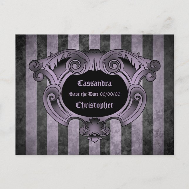 Goth Theme Schwarz und lila Save the Date Hochzeit Ankündigungspostkarte (Vorderseite)