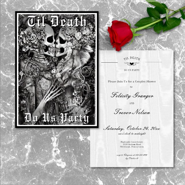 Goth Til Death Do Us Party Skeleton Paare Dusche Einladung (Goth Til Death Do Us Party Skeleton Couples Shower Invitation)
