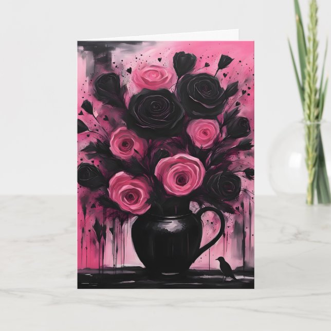 Goth Valentine Grunge Bouquet Valentine Karte (Vorderseite)