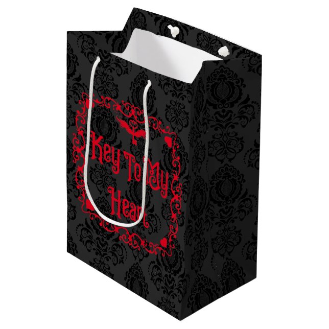 Goth Valentine Key für mein Herz rot Mittlere Geschenktüte (Vorderseite Schrägansicht)