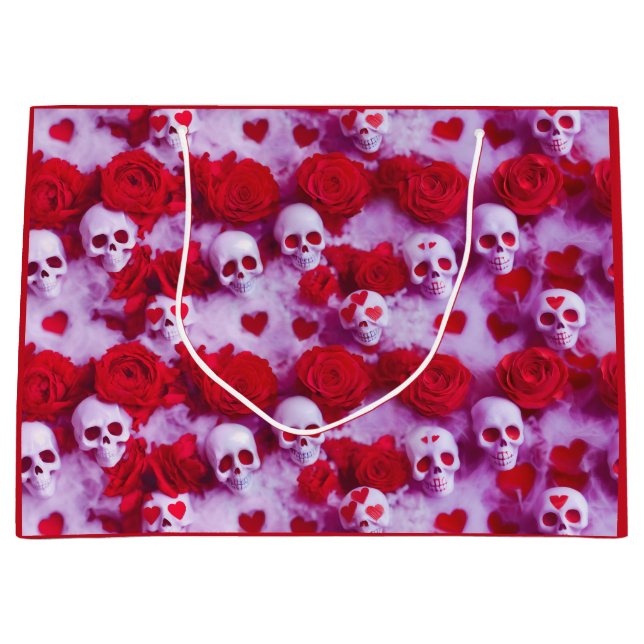 Goth Valentine's Day Geschenktasche mit Skulls Große Geschenktüte (Vorderseite)