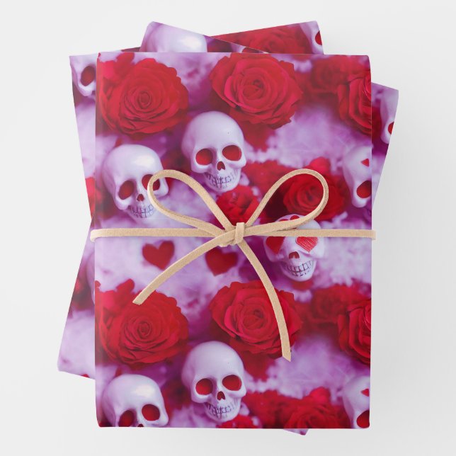 Goth Valentine's Day Wrapping Paper mit Skulls Geschenkpapier Set (Beispiel)