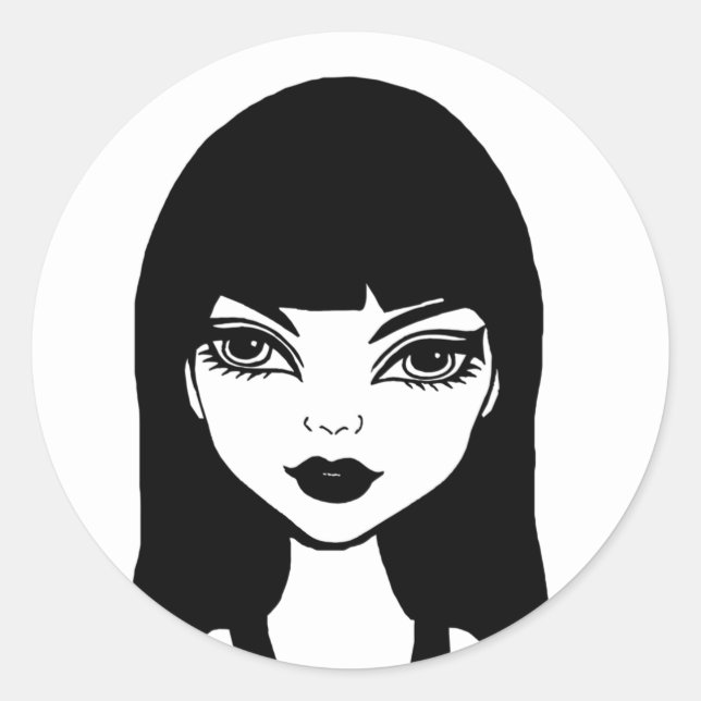 Goth Vampire Cartoon Zeichn Runder Aufkleber (Vorderseite)