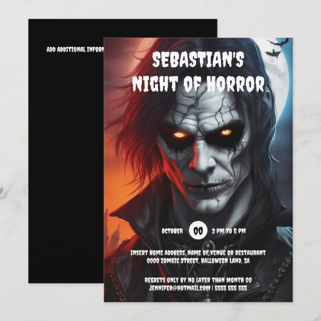 Goth Vampire Mann leuchtend Augen Halloween-Party Einladung (Vorne/Hinten)