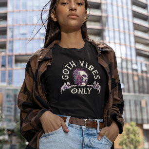 Goth Vibes Only Skull mit Blume T-Shirt