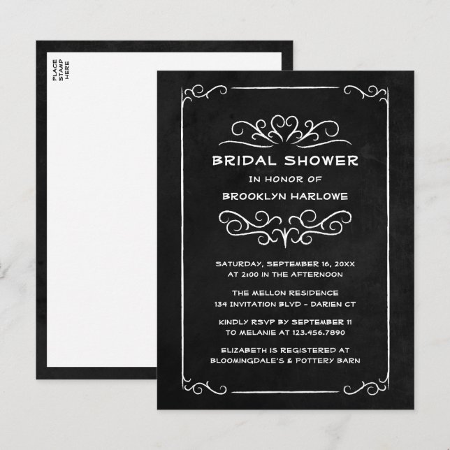 Goth Vintag Black Chalkboard Brautparty Postkarte (Vorne/Hinten)